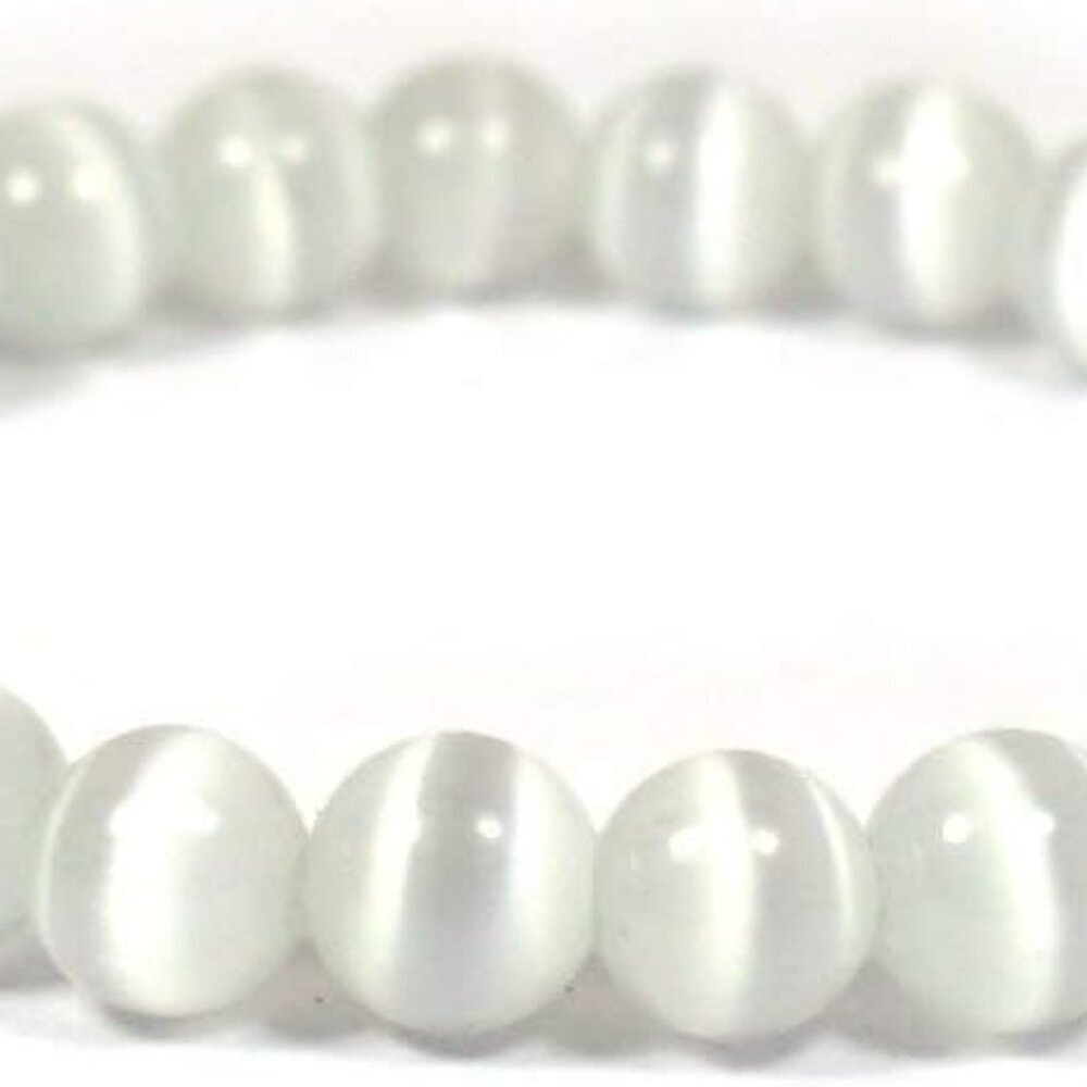 Natural Selenite Bracelet 8mm for Reiki Healing and Vastu Correction Protection